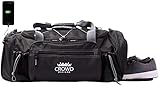 Crowd Designz - Smart Gym Bag with Deodorizer, USB, Shoe Compartment, Backpack Straps, Adjustable Bottle Shaker Holder. 22” Duffel GymBag for Women and Men. Black.