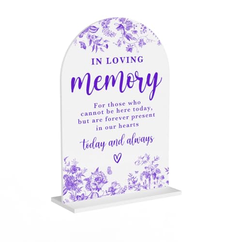 Acrylic Wedding Signs, Dusty Purple Wedding Decor, Purple Weddings Decor, In Loving Memory Signs for Reception, Modern Calligraphy Arch Acrylic Table Top Sign for Weddings Parties Dinners (White)