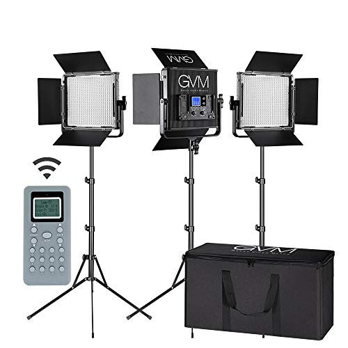 Image of LED Video Light GVM 672S CRI97+ TLCI97+ 22000lux Dimmable Bi-color 3200K-5600K Light Panel With Digital Display For Outdoor Interview Studio Video Making Photography Lighting 3 pcs Kit