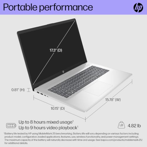 Image of HP 17 Touchscreen Laptop, Intel Core i7-1355U (10 Cores Up to 5.00 GHz) | 16 GB RAM 2 TB SSD, 17.3 inch HD+ Anti Glare IPS Display Laptop Computer, Wi-Fi 6, Numeric Keypad, Windows 11 Pro - Silver