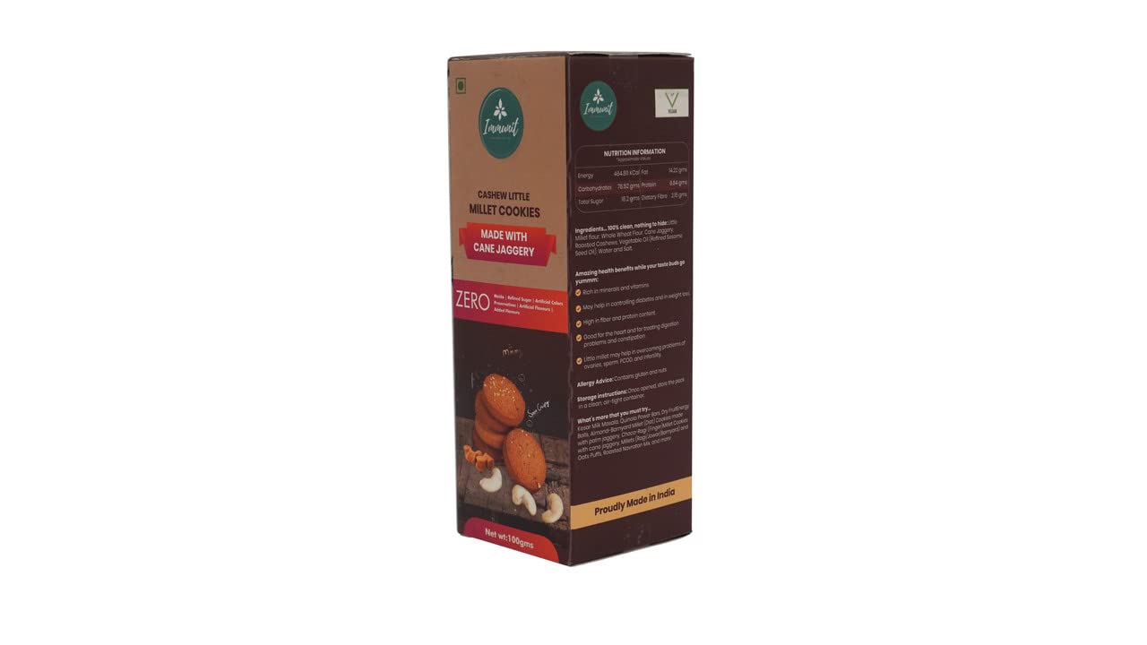 Immunit No Maida Cashew Little Millet Cookies | Sweetened with Cane Jaggery, Vegan, No Refined Sugar, No Preservatives, 100 Grams (B0B3TJ62L3) Amazon Price History, Amazon Price Tracker