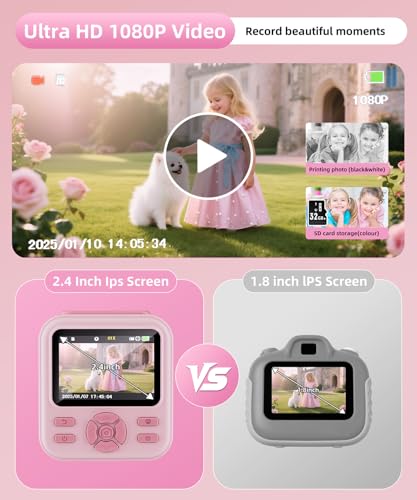 Image of Kids Camera Instant Print for Boys and Girls, 48MP HD Cameras w /1080P Video, Print Paper, 32GB Card, Brush, Christmas Birthday Gifts Toys for Toddler and Teenagers Age 3-16 Years Old (Pink)