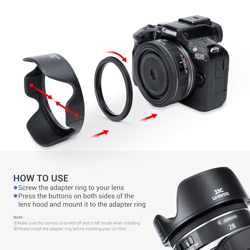 Image of Lens Hood for Canon RF 28mm F 2.8 STM, Reversible Lens Shade Replace Canon EW-55 Lens Hood, Compatible with 55mm Filters and 55mm Lens Cap