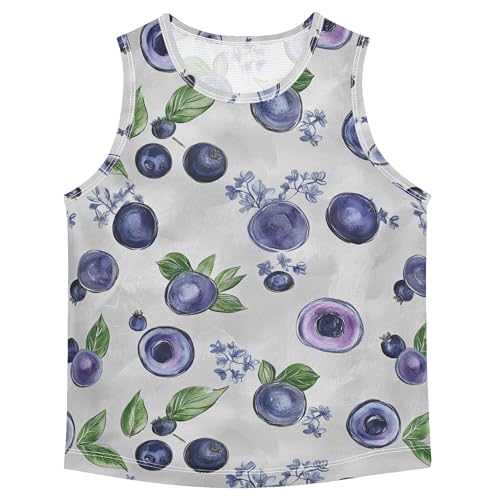 JUNZAN Art Blueberries Fruit Silver Children Tank Top Sleeveless Teens Vest Toddler Undershirts for Fitness Travel Swim 3T