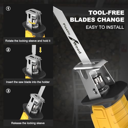 Image of Cordless Reciprocating Saw for Dewalt 20V Battery, 150W Power Brush Reciprocating Saws, 0-3500 SPM Variable Speed, 4 Saw Blades Kit Cutting Tool for Wood Metal PVC (Battery Not Included)