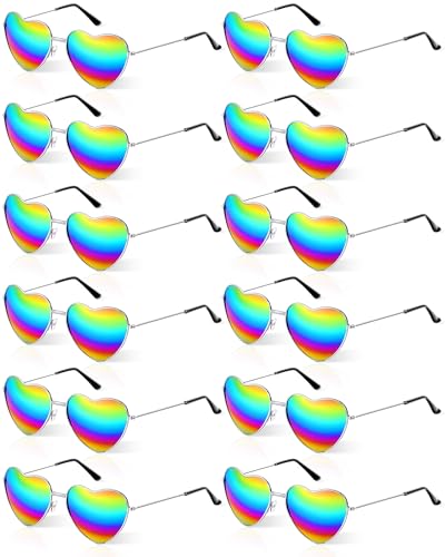 Xuhal 12 Pcs Gay Pride Sunglasses Bulk Lgbtq Pride Rainbow Heart Shaped Glasses Colored Retro Sunglasses Metal Frame Glasses Rainbow Accessories for Women Men