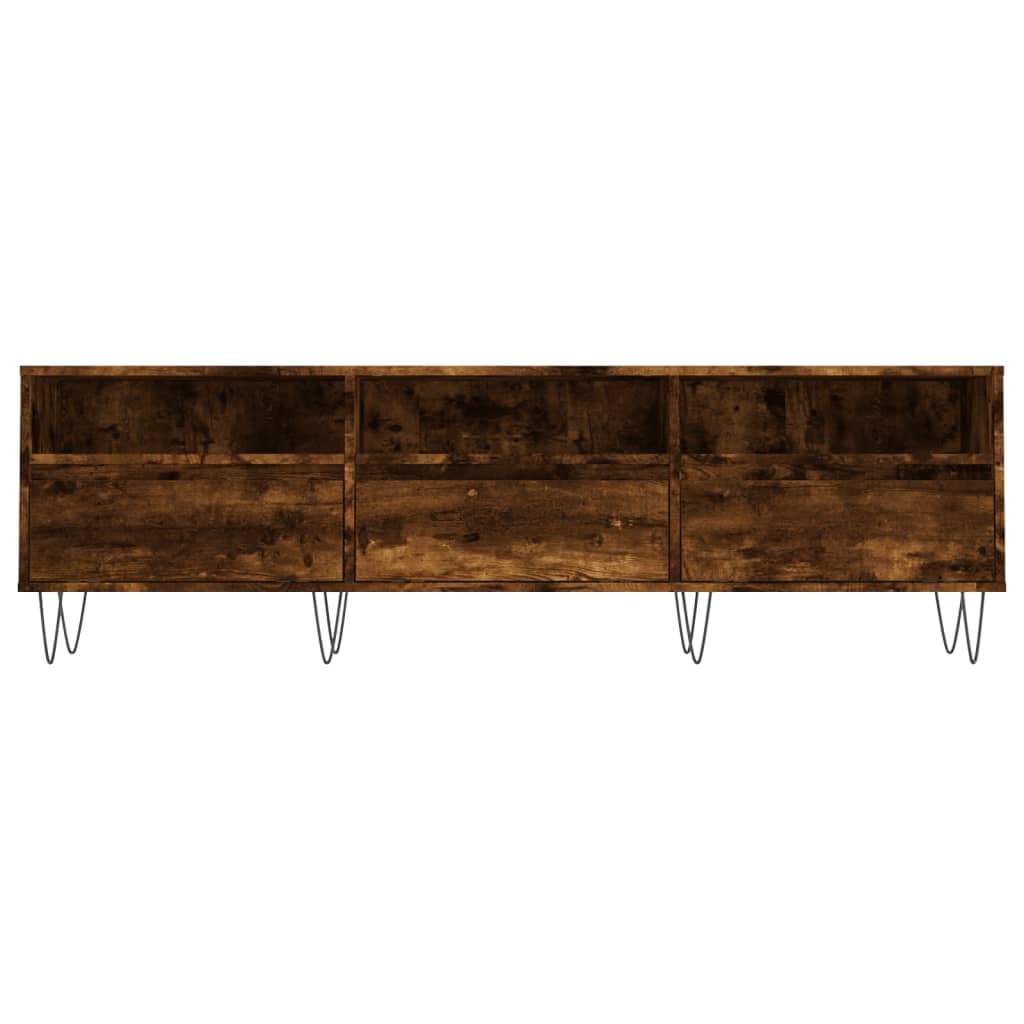 TV-Ständer für Fernseher bis zu 60 Zoll, TV-Schrank, Entertainment-Center mit 3 Schubladen, Regalen und Metallbeinen, lange Boho-Media-TV-Konsole für Wohnzimmer (D-Beine, Raucheiche)