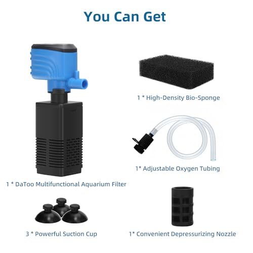 Image of DaToo Aquarium Filter 5-15 Gallon Fish Tank Filter 120GPH Powerful Pump for Aquariums Adjustable Air Flow Submersible Internal Aquarium Filters for Pond Wavemaker Air Supply Freshwater and Saltwater