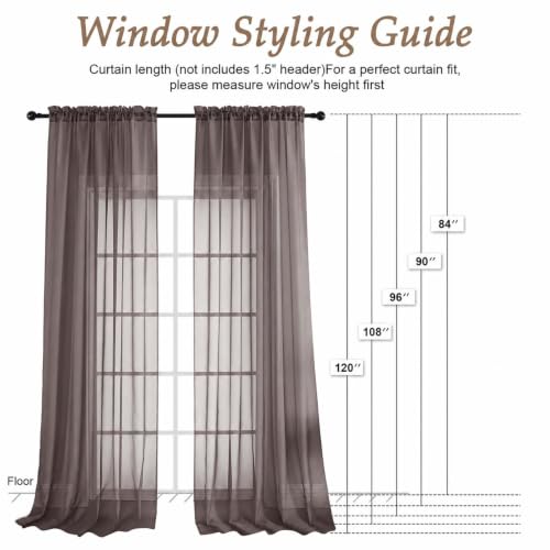 Image of Chocolate Bedroom Curtains 2 Panel Sets 96 Inch Length, 59 Inch Extra Wide Light Filtering Voile Drapes Light Airy Window Drapes for Patio Door Living Room Bedroom Dining, 59Wx96L Inches