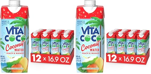 Vita Coco Coconut Water, Peach & Mango - Naturally Hydrating Electrolyte Drink - Smart Alternative to Coffee, Soda, and Sports Drinks - Gluten Free - 16.9 Fl Oz (Pack of 24)