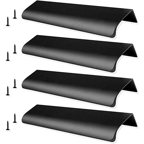 Juego de 4 manijas de gabinete de aleación de aluminio negro mate de 150 mm, perillas ocultas para cajón de puerta cepillada, para dormitorio de cocina de jardín (espaciado del orificio: 128 mm)