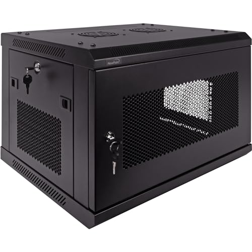 Image of NavePoint 6U Server Rack - 17.7' Deep, Wall Mount Network Cabinet with Locking Perforated Door, 19' IT Equipment Compatible, 2 Fans, Removable Side Panels, Black