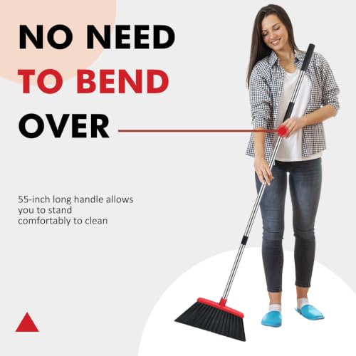 Image of NACENA Heavy Duty Broom, 55 Inch Long Handle Outdoor Large Angle Brooms, Commercial Broom for Sweeping Indoor, for Home Garage Kitchen Office Courtyard Lobby Patio Lawn Concrete, 4 Pack (Black&Red)