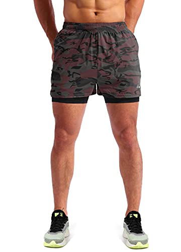 Image of Pudolla Men's 2 in 1 Running Shorts 5 inch Quick Dry Gym Athletic Workout Shorts for Men with Phone Pockets