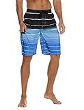 unitop Men's Bathing Shorts Quick Dry Striped Beach Surfing Trunks with Mesh Lining Blue-34