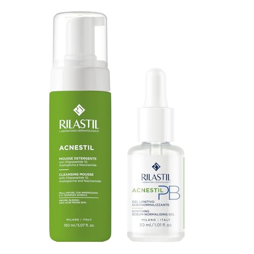 Rilastil – Rutina de Cuidado Facial, Acnestil Mousse Limpiador 150 ml y Acnestil PB Gel-Sérum 30 ml, Limpia y Controla el Sebo, para Pieles Sensibles con Tendencia Acneica