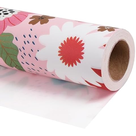 LaRibbons Jumbo Floral Pink White Wrapping Paper Roll, 30 Inches X 33 Feet, Thick Gift Stone Paper for Valentine's Day, Wedding, Mother's Day, Birthday, and Bridal Shower Cover
