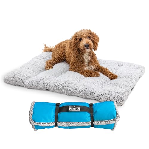 Outward Hound On-The-Go Travel Dog Bed Portable Roll-Up Mat with Buckle Durable Ripstop Exterior & Soft Fleece Interior Water-Resistant Bottom Indoor/Outdoor Gray 36 x 27