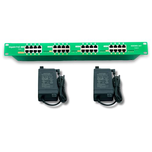 Image of PoE Texas 16 Port PoE /PoE+ Active Mode A Injector with 56V 240W Power Supplies - Add Power Over Ethernet to Any Switch, Router - 802.3at /af Compliant Midspan for WiFi Access Points, IP Cameras, VoIP