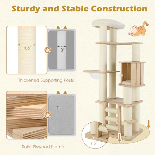 Tangkula árbol para gatos madera 71 pulgadas para interior miniatura 5