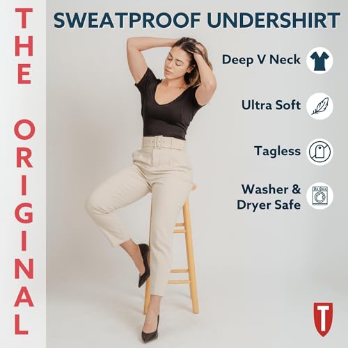 THOMPSON TEE T Women's Sweatproof Undershirt - Deep V Neck - Slim Fit - with Sweat Pads4