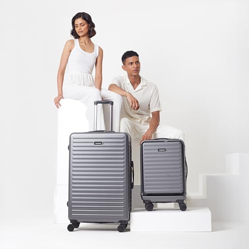 Image of Assembly Trolley Bags Set of 2- Cabin Small + Check-in Large with TSA Locks & 8 Spinner Wheels, Polycarbonate Hard Shell Trolley Bag Set for Business Travel & Vacations, Grey, 20+28 Inch