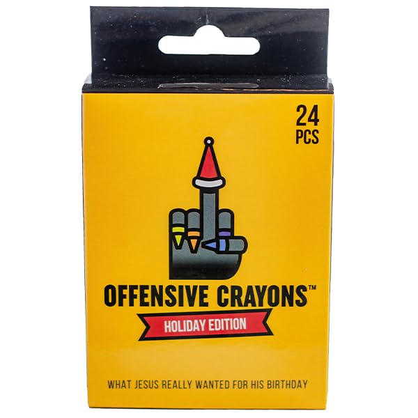 Offensive Crayons Holiday Edition, 24-Count Adult Crayons with Sarcastic Sayings, Funny Gag Gift for Christmas, Secret Santa, Dark Humor Gifts, Sarcastic Funny Gifts