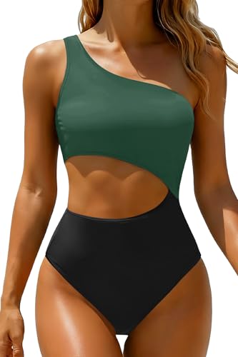 Image of Women's One Piece Swimsuit- One Shoulder Bathing Suit Cutout Tummy Control Swimwear