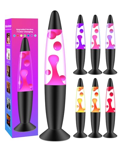 Dalavalampa LED 7 Color Changing Lamp with Pink Wax for Kids Adults,13-inch Liquid Motion Lamp Night Lights Gifts for Boys Girls,Home Décor Black Base Magma Lamps for Living Room Bedroom