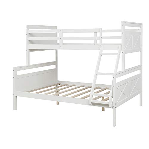 Mupple Twin Over Full Bunk Bed With Ladder, Safety Guardrail, Perfect For Kids Bedroom (White) #TOP4
