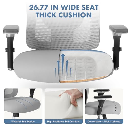 Image of DUMOS Big and Tall Office Desk Chair with Lumbar Support, 500lbs Heavy Duty Mesh Ergonomic Computer Chair with 4D Armrest and Wide Comfy Seat, Swivel Wheels for Adult, Grey