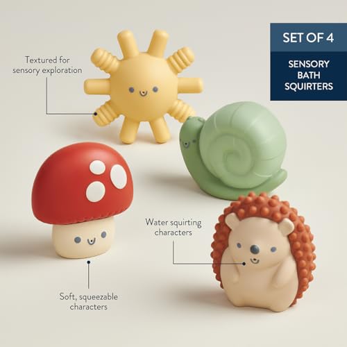 Itzy Ritzy Water-Squirting Sensory Bath Toys – Soft, Textured & Easy to Squeeze for Babies & Toddlers – Characters for Fun & Motor Skill Development - Set of 4 Includes Sun, Snail, Mushroom & Hedgehog - Image 5
