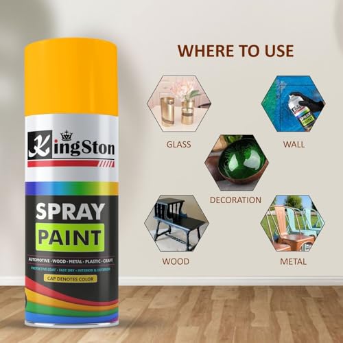 Image of Kingston Acrylic Spray Paint for Metal, Wood, Wall & Plastic, Multi-Surface DIY Paint, Quick Dry, Neon Orange Finish, 400ml Can, 1 Pc