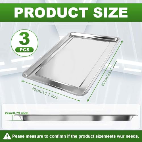 Poweka 3 x Auto-Ölauffangwanne aus Edelstahl 60 x 40 x 2 cm, Flach Edelstahl-Tropfschale, Auffangwanne für Autowerkstätten, Backbleche, Futtertröge für Haustiere