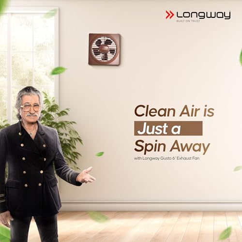 Image of LONGWAY Gusto 6 Inch 150 mm Energy Efficient Exhaust Fan | High Speed Powerful Motor | Noiseless Operation & Easy to Clean | Suitable for Bathroom, Kitchen, Office | 2 Years Warranty (Brown)