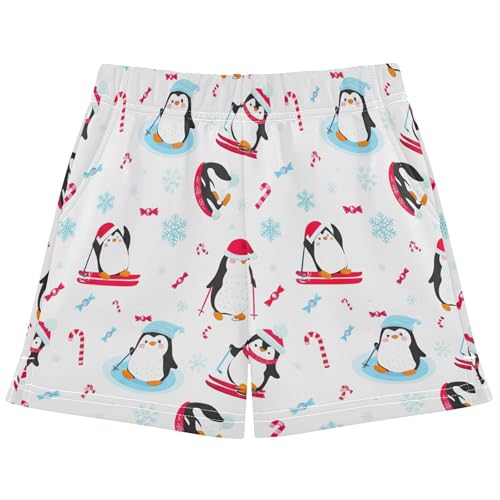Girls Athletic Lounge Shorts Cute Playful Penguins Print Kids Summer Pajama Activewear Comfy Soft, X-Small
