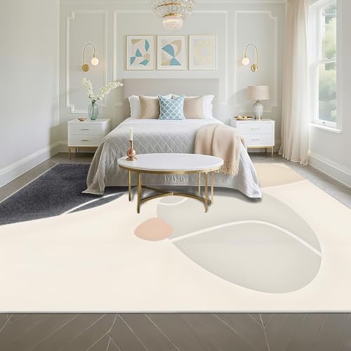 Tapis 90x120cm design moderne crème pour chambre et salon