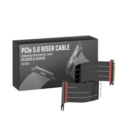 Image of LINKUP PCIE 5.0 Riser Cable | for Vertical GPU Mount | Right Angle | Graphics Card GPU Ready | Usable with PCIe 4.0 & RX 9070 / RTX5090 | 60cm (Total Length: 64cm)