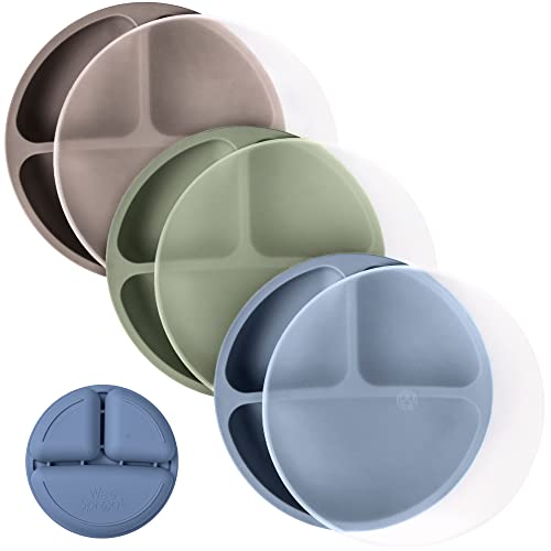 Weesprout Non-Suction Silicone Divided Plates (With Lids), 100% Food Grade Silicone Plates, Divided Plates For Toddlers, Kids & Picky Eaters, Dishwasher & Microwave Safe #TOP14