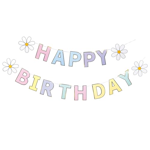 Colorful Glitter Happy Birthday Banner Daisy Flower Happy Birthday Banner Colorful Glitter Party Decorations suitable for garden or home birthday parties