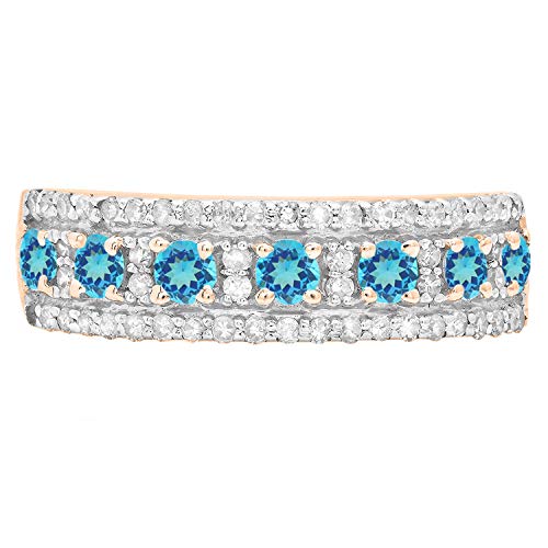 DazzlingRock Collection Cinta de boda para mujer, oro rosa de 18 quilates, topacio azul redondo y diamante blanco (talla 4,5)