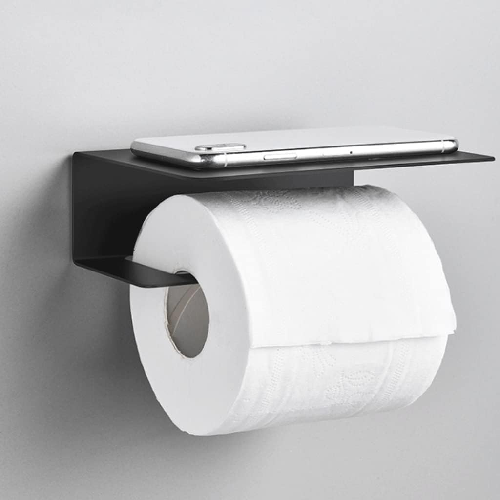 Toilet Paper Holder Painted Stainless Steel Toilet Paper Holder Stand Tissue Roll Dispenser Wall Mounted for Bathroom Black for Bathroom