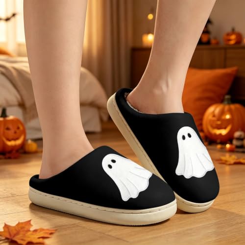 Women Slippers Halloween Cute Ghost Slip On Indoor Cozy Fuzzy House Shoes - image 2