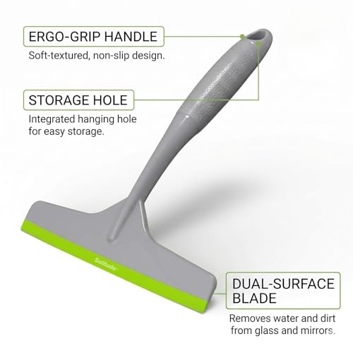 Image of Solitude Pack of 2 Wipers + 1 Gap Cleaning Brush, Multi-Purpose Kitchen Platform & Glass Cleaning Squeegee for Windows, Car Windshields, Bathroom Mirrors & Tables for Home, Kitchen & Office