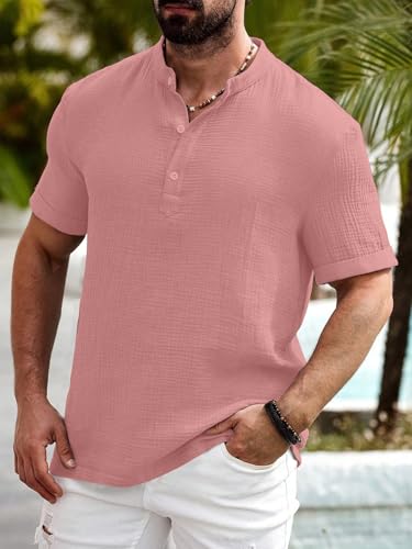 Image of Men Shirt | Black Textured Cotton Blend | Regular Fit Casual Shirt | Half Short Sleeve | Mandarin Chinese Collar | Button Down | Summer Office Wear | Stylish Shirt for Men
