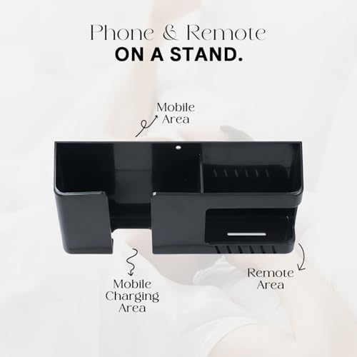 Image of Prolet Wall Mount Mobile Charging Holder with Storage Box & AC /TV Remote Organizer, Self-Adhesive Phone Plug Stand, Multipurpose Wall Shelf, Space Saving Mobile Holder for Home & Office (Black)