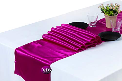 VDS Pack of 25 Satin Table Runners Charmeuse Sateen Silk Centerpiece Cloth Linen for Wedding Birthday Graduation Engagement Ceremony Event Party Banquet Table Decoration (12x108 inch)(Magenta Violet)