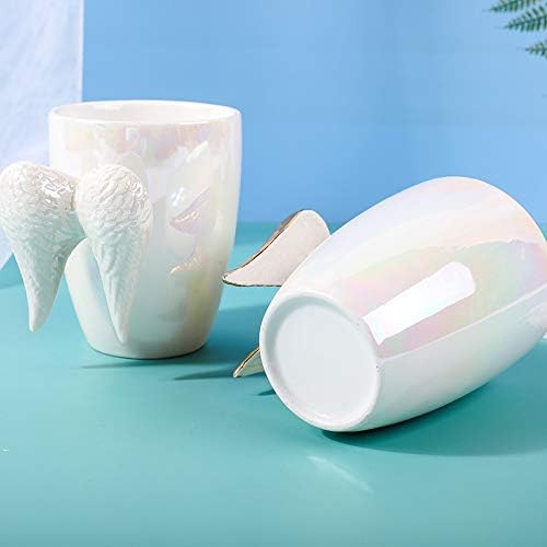 Miniatura 4 de Taza de café de cerámica con alas de ángel de 14 onzas, tazas de ángel, buenos regalos para mujeres, damas de honor, día de la madre (blanco)