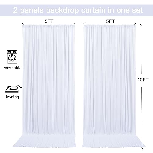 Image of 10x10ft White Backdrop Curtain for Wedding Parties Wrinkle Free Fabric White Drapes Backdrop Decoration for Baby Shower Birthday Photography Decoration 2 Panels, 5ft x 10ft