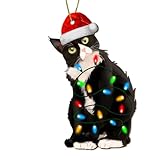 365RUSTIC Tuxedo Cat Christmas Ornament, Funny Black and White Cat Holiday Tree Decoration for Pet Lovers, Wooden Keepsake Gift for Animal Owners